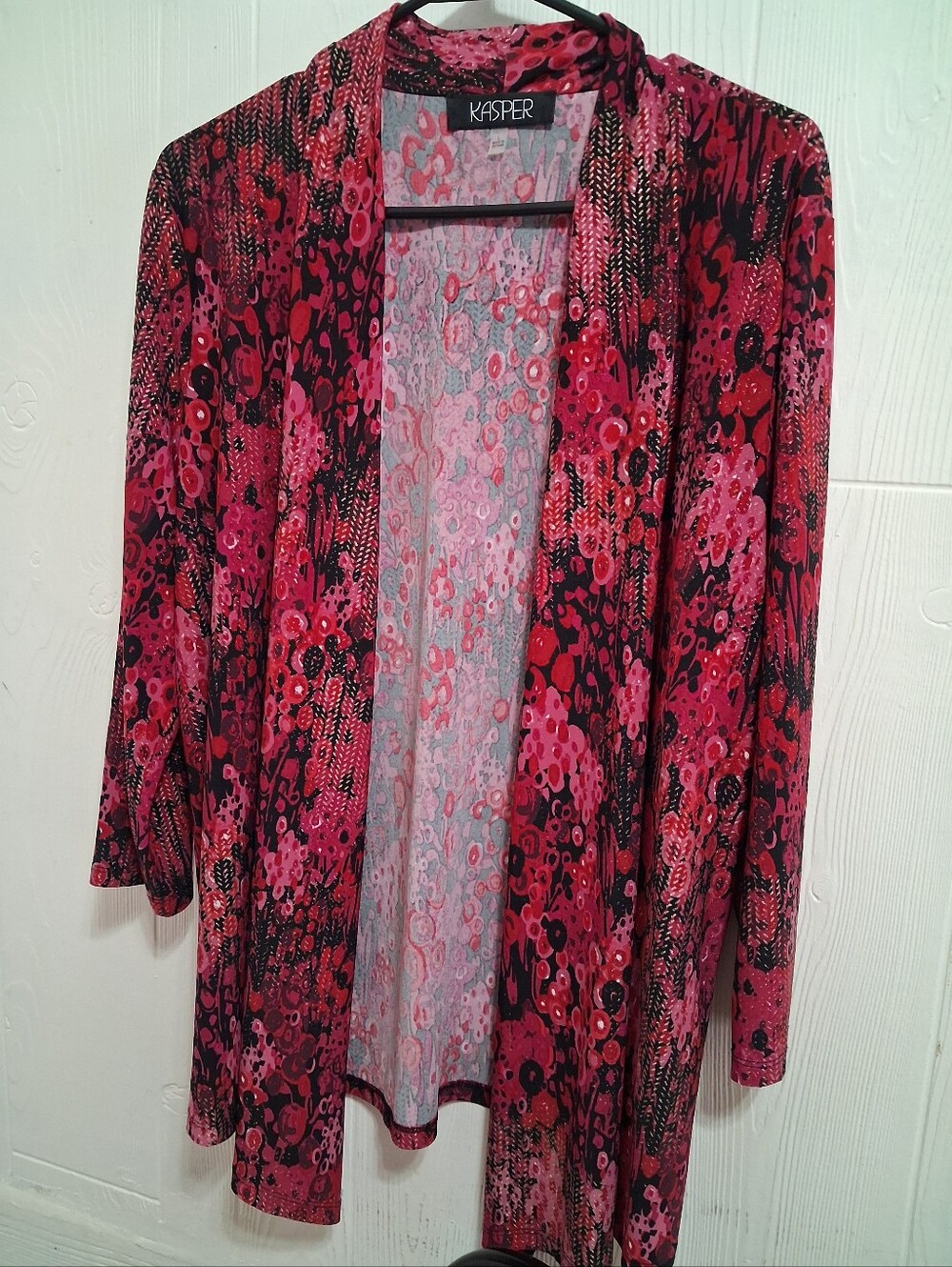 Kasper Red and Pink Printed Open-Front Blazer